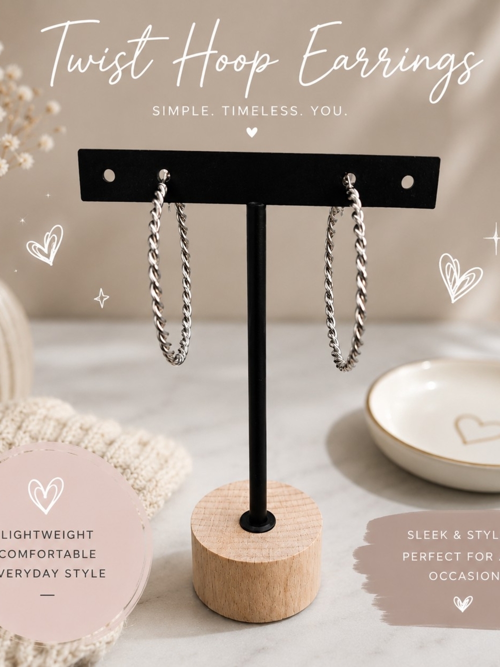 Twist Hoop Earrings - Silver Lightweight Hoop Earrings